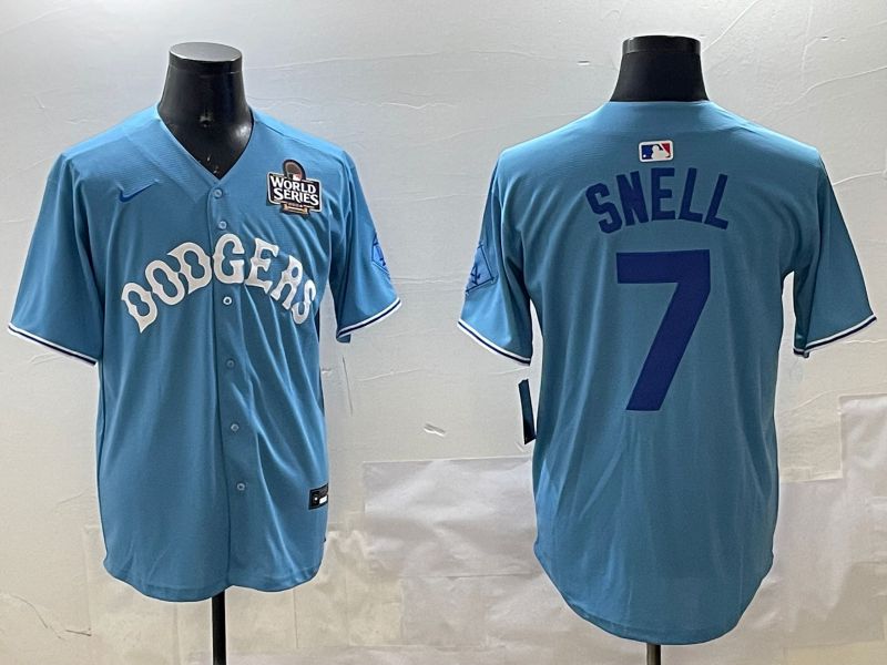 Men Los Angeles Dodgers #7 Snell Light Blue Joint Name 2025 Nike MLB Jersey style 16->los angeles dodgers->MLB Jersey